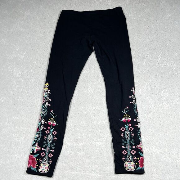 Johnny Was Los Angeles Leggings Womens S Black Floral Embroidered Stretch Cotton - Picture 7 of 10